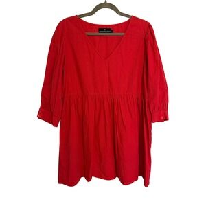 Pomander Place Pink Cotton V-Neck Puff Sleeve Babydoll Mini Dress XL